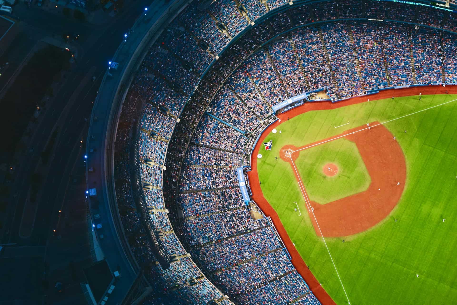 Aerial photo of a packed sports stadium