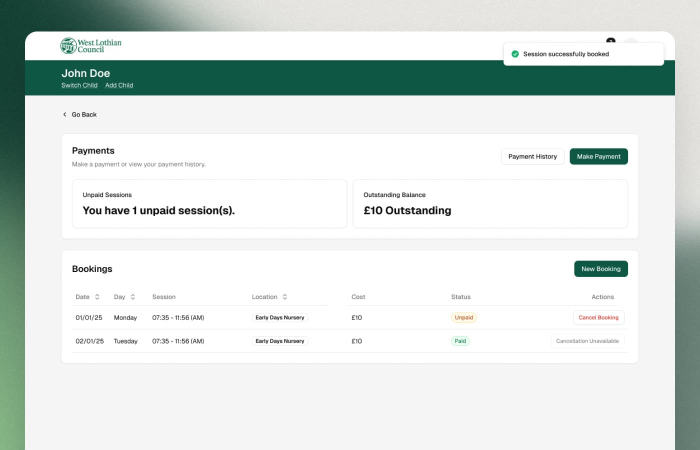 Council placement dashboard