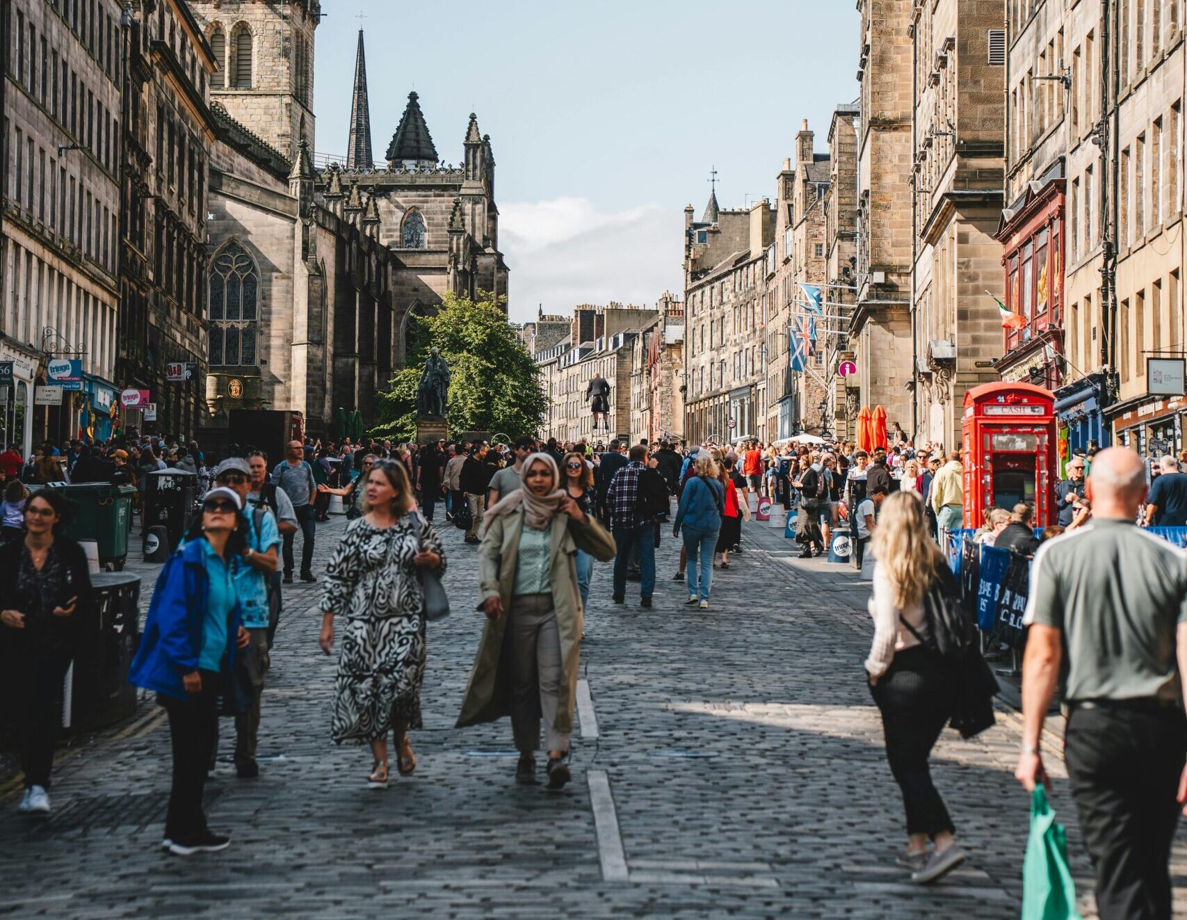 photo of Edinburgh Royal Mile during a day with many people walking by